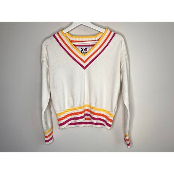 Kerri Rosenthal Get Happy Preppy V Neck Striped Soft Sweater Women's Size S - Picture 2 of 10